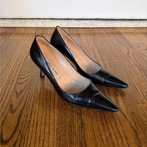 Monolo Blahnik black leather heels size 40